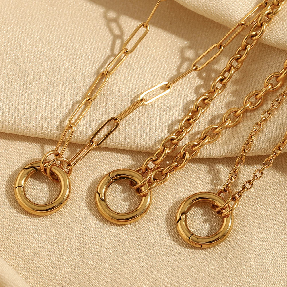 18K Gold Plated Round Spring Buckle Necklace